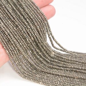 3x2mm Iron Pyrite Gemstone Micro Faceted Rondelle Loose Beads 15.5 Inch Full Strand Lot 1,2,6,12 And 20 (90187846-421)