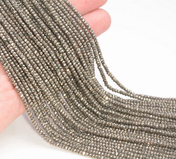 3x2mm Iron Pyrite Gemstone Micro Faceted Rondelle Loose Beads 15.5 Inch Full Strand Lot 1,2,6,12 And 20 (90187846-421)
