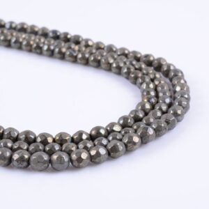 4MM370 3.7mm to 4.7mm Faceted pyrite round ball loose gemstone beads 16"