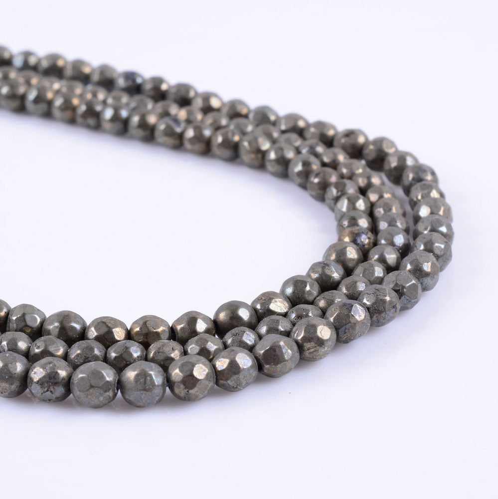 4mm370 3.7mm To 4.7mm Faceted Pyrite Round Ball Loose Gemstone Beads 16"