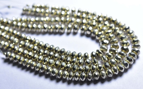 7.5 Inches - Beautiful Natural Faceted Silver Pyrite Rondelle - Size Is 5.5-6 Mm #1325 7.5 Inches - Beautiful Natural Faceted Silver Pyrite Rondelle - Size Is 5.5-6 Mm #1325