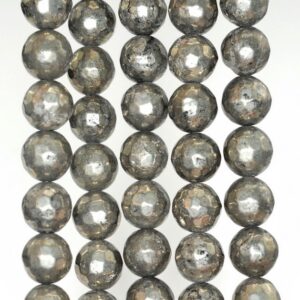 8mm Iron Pyrite Gemstone Faceted Round Loose Beads 7.5 Inch Half Strand (90189017-b79)
