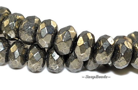 8x5mm Palazzo Iron Pyrite Gemstone Faceted Rondelle 8x5mm Loose Beads 15.5 Inch Full Strand (90144827-418)