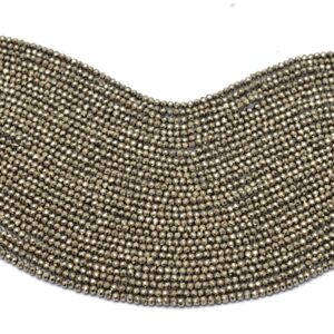 AAA+ Pyrite Gemstone 2mm-3mm Faceted Rondelle Beads | 13inch Strand | Natural Pyrite Semi Precious Gemstone Loose Beads for Jewelry Making