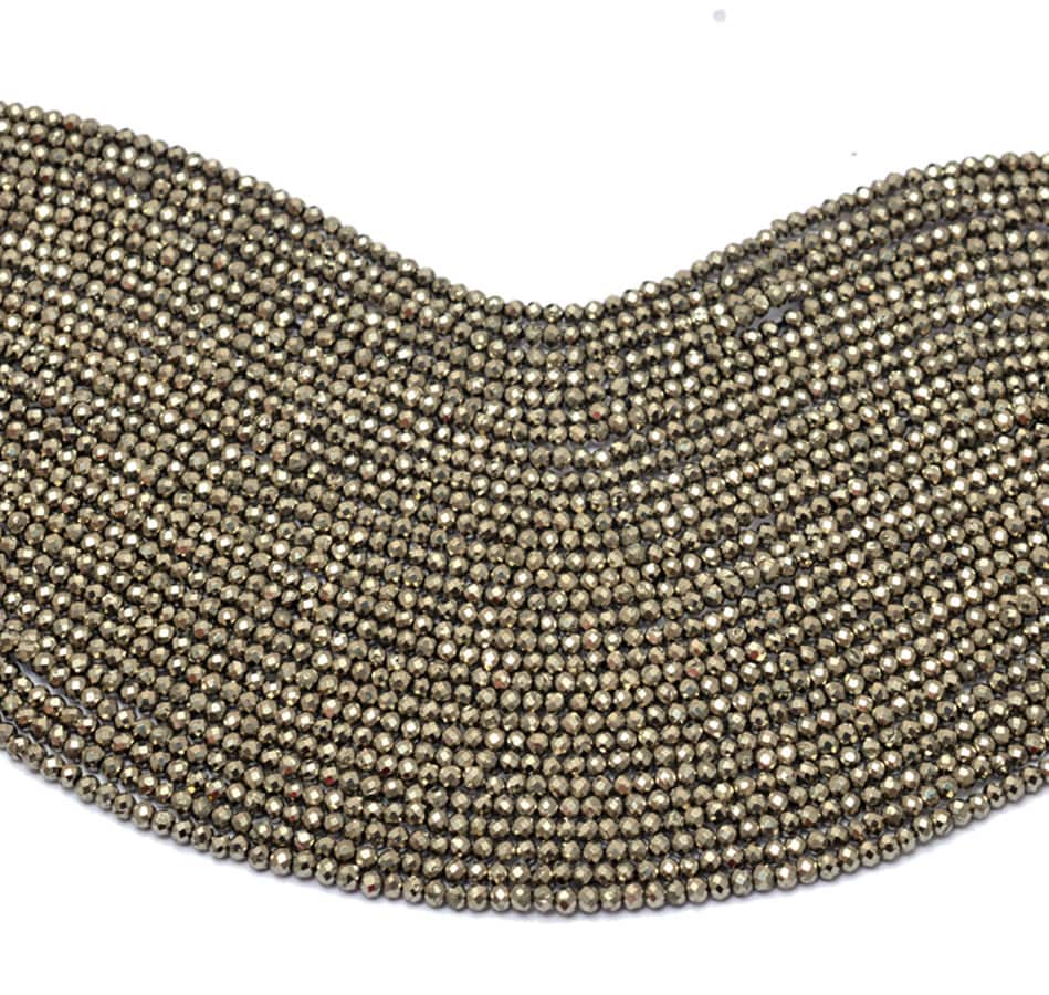 Aaa+ Pyrite Gemstone 2mm-3mm Faceted Rondelle Beads | 13inch Strand | Natural Pyrite Semi Precious Gemstone Loose Beads For Jewelry Making