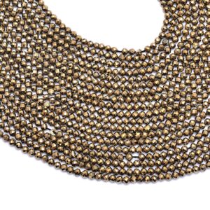 AAA+ Pyrite Gemstone 3mm-4mm Round Micro Faceted Beads | 13" Strand | Natural Pyrite Semi Precious Gemstone Loose Beads for Jewelry Making