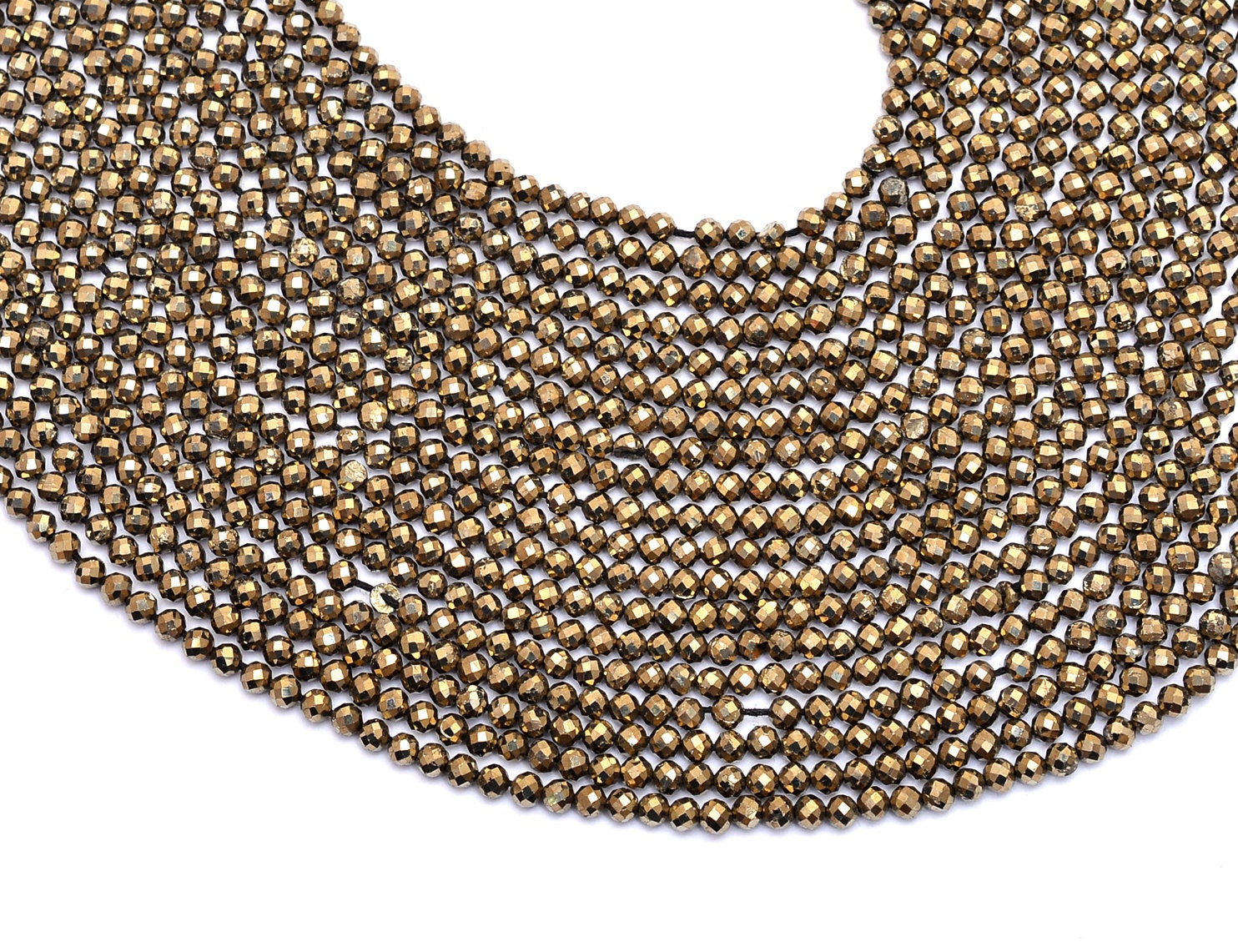 Aaa+ Pyrite Gemstone 3mm-4mm Round Micro Faceted Beads | 13" Strand | Natural Pyrite Semi Precious Gemstone Loose Beads For Jewelry Making