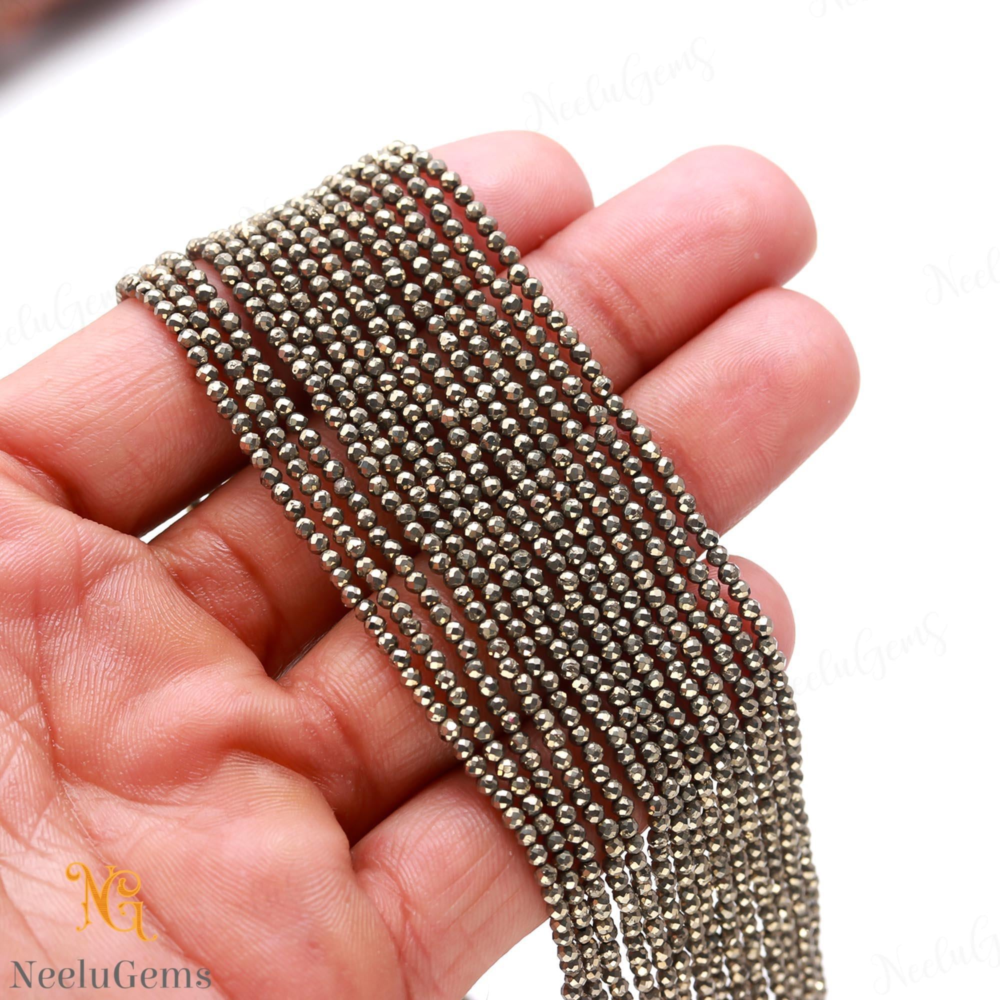 Aaa+ Natural Pyrite Microcut Faceted Beads, 2-2.1 Mm Pyrite Tiny Rondelle Beads, 13"gemstone Beads For Handmade Jewelry