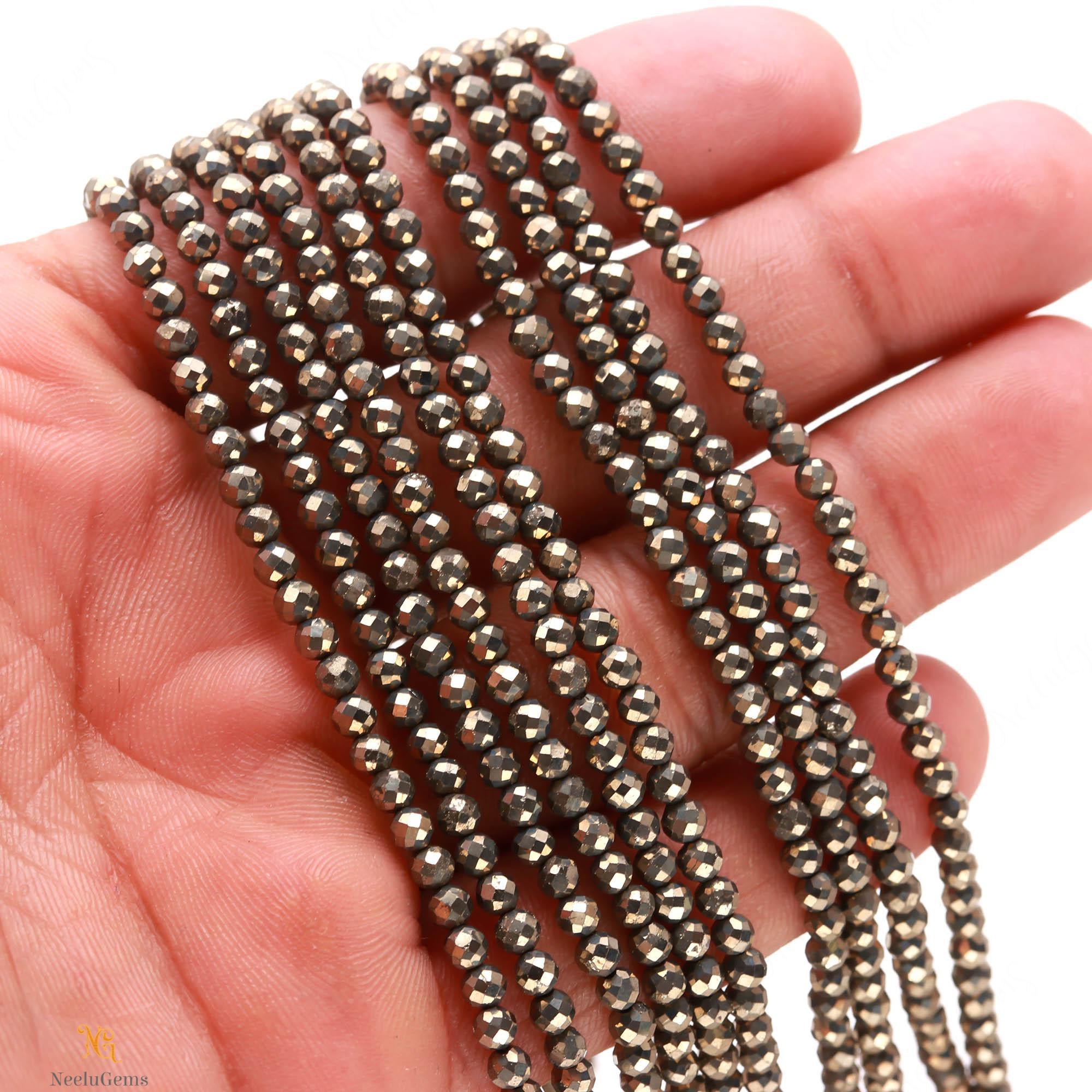 Aaa+ Natural Pyrite Microcut Faceted Beads, 3.10-3.20 Mm Pyrite Tiny Rondelle Beads, 13" Pyrite Gemstone Beads For Handmade Jewelry