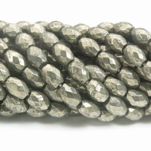 Faceted Pyrite Barrel Beads - Natural Pyrite Faceted Rice Jewelry Beads - Quality Pyrite Fools Gold Beads - Pyrite Beads For Jewelry -15inch