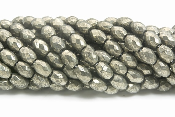 Faceted Pyrite Barrel Beads - Natural Pyrite Faceted Rice Jewelry Beads - Quality Pyrite Fools Gold Beads - Pyrite Beads For Jewelry -15inch