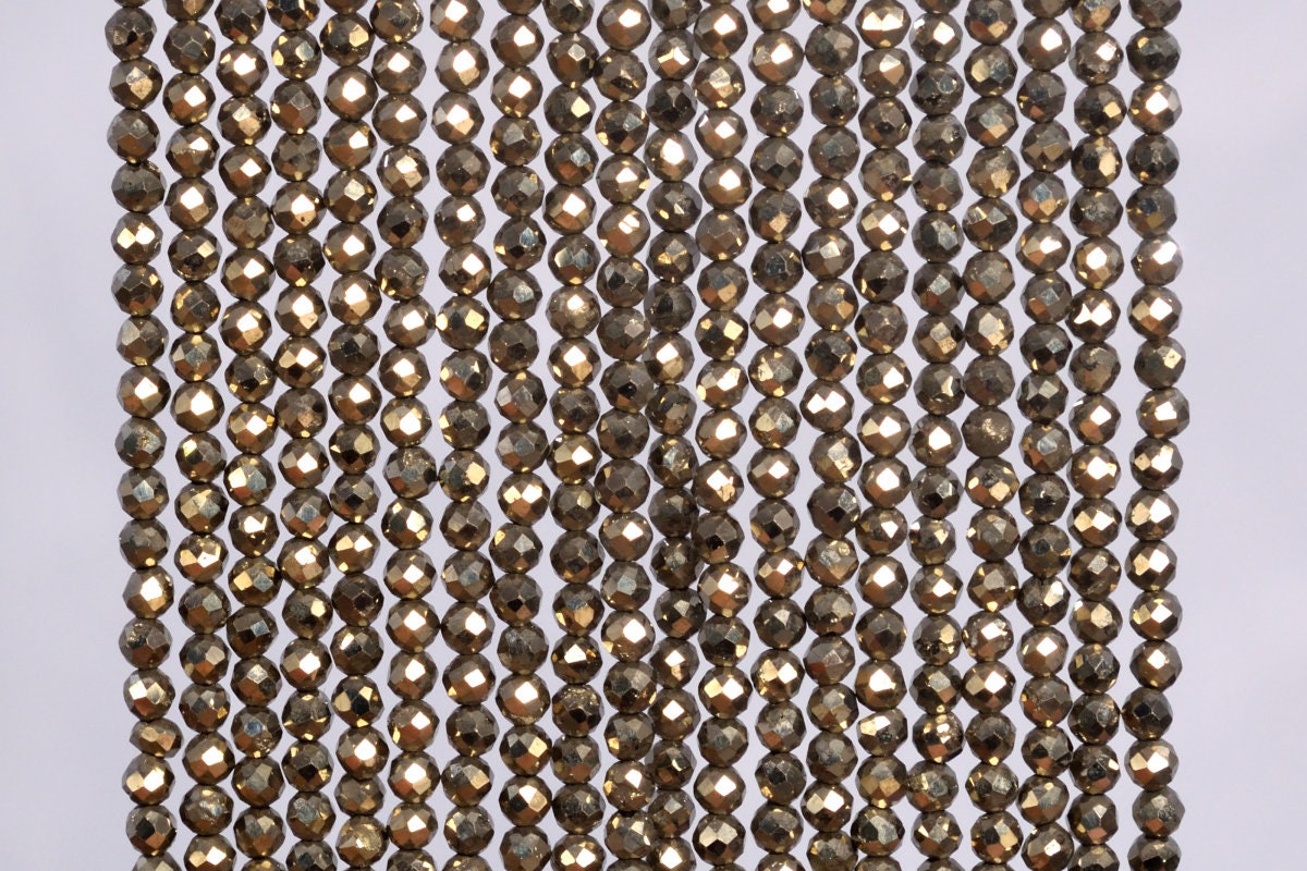 Genuine Natural Copper Pyrite Loose Beads Faceted Round Shape 2mm