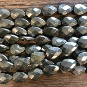 Natural pyrite 18x13mm faceted flat teardrop Gemstone Beads-~ -15.5 inch strand