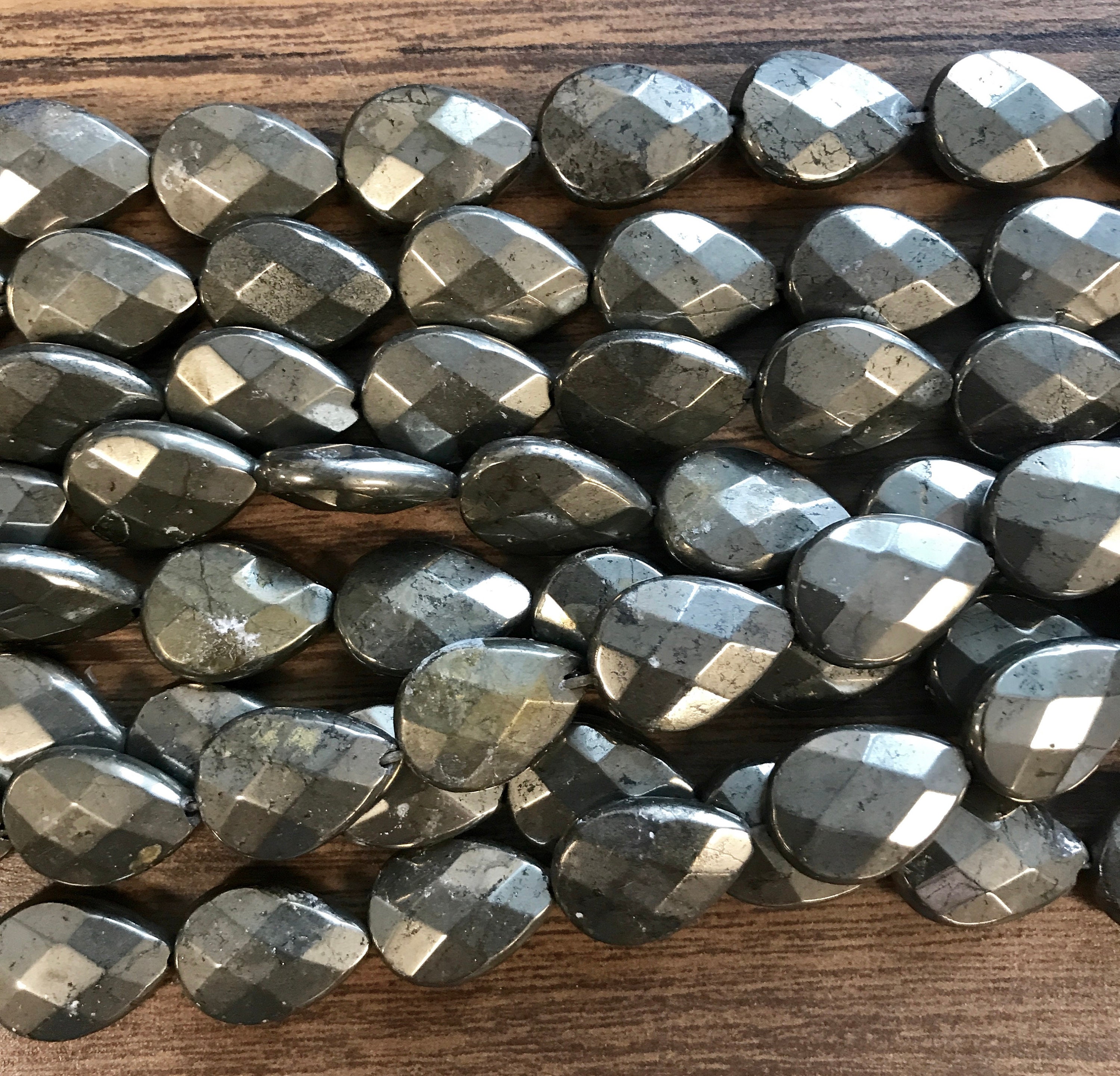 Natural Pyrite 18x13mm Faceted Flat Teardrop Gemstone Beads-~ -15.5 Inch Strand