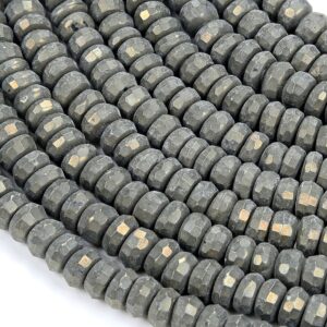 Natural Pyrite Gemstone Grade A Faceted Rondelle 7x4mm 8x4mm Loose Beads (d347)