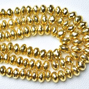 Natural Golden Pyrite Rondelle Beads 10mm to 11.5mm Faceted Gemstone Rondelle Beads Pyrite Beads Big Roundel Jewelry 8 Inches Strand No6088