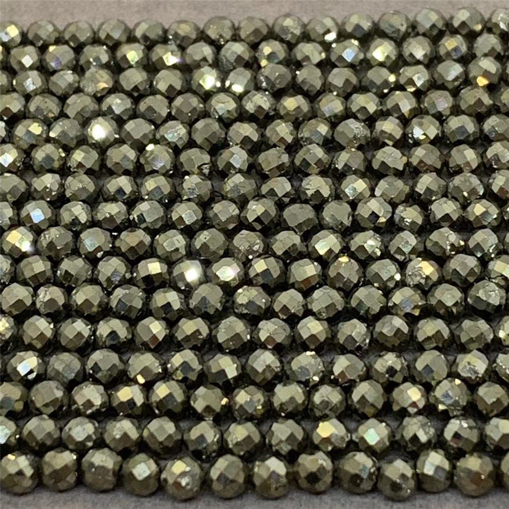 Natural Faceted Iron Pyrite Round Beads,2mm 3mm 4mm Iron Pyrite Beads Wholesale Supply,one Strand 15"