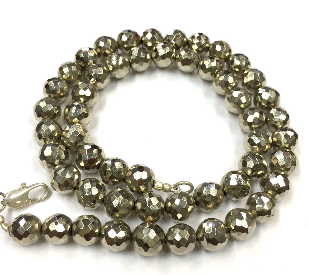 Natural Faceted Silver Pyrite Round Beads 8-9mm Gemstone Beads 18" Strand Wholesale Price