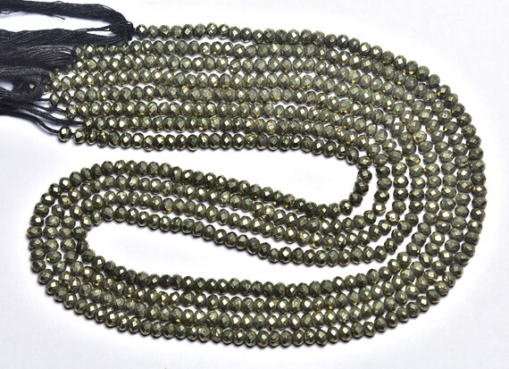 Pyrite Rondelle Beads - 13 Inches - Natural Super Quality Beautiful Micro Cut Faceted Pyrite Rondelle - Size Is 3.2 Mm #564 Pyrite Rondelle Beads - 13 Inches - Natural Super Quality Beautiful Micro Cut Faceted Pyrite Rondelle - Size Is 3.2 Mm #564