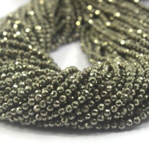 Faceted Pyrite Rondelle Beads: Natural Gemstone Jewelry Making (2mm)
