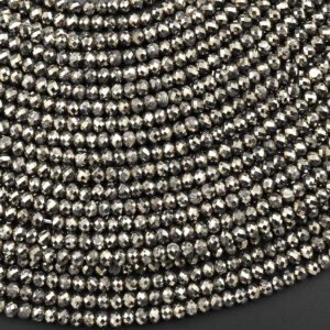 Faceted Small Natural Iron Pyrite Faceted 2mm 3mm Rondelle Beads Diamond Cut Gemstone 15.5" Strand