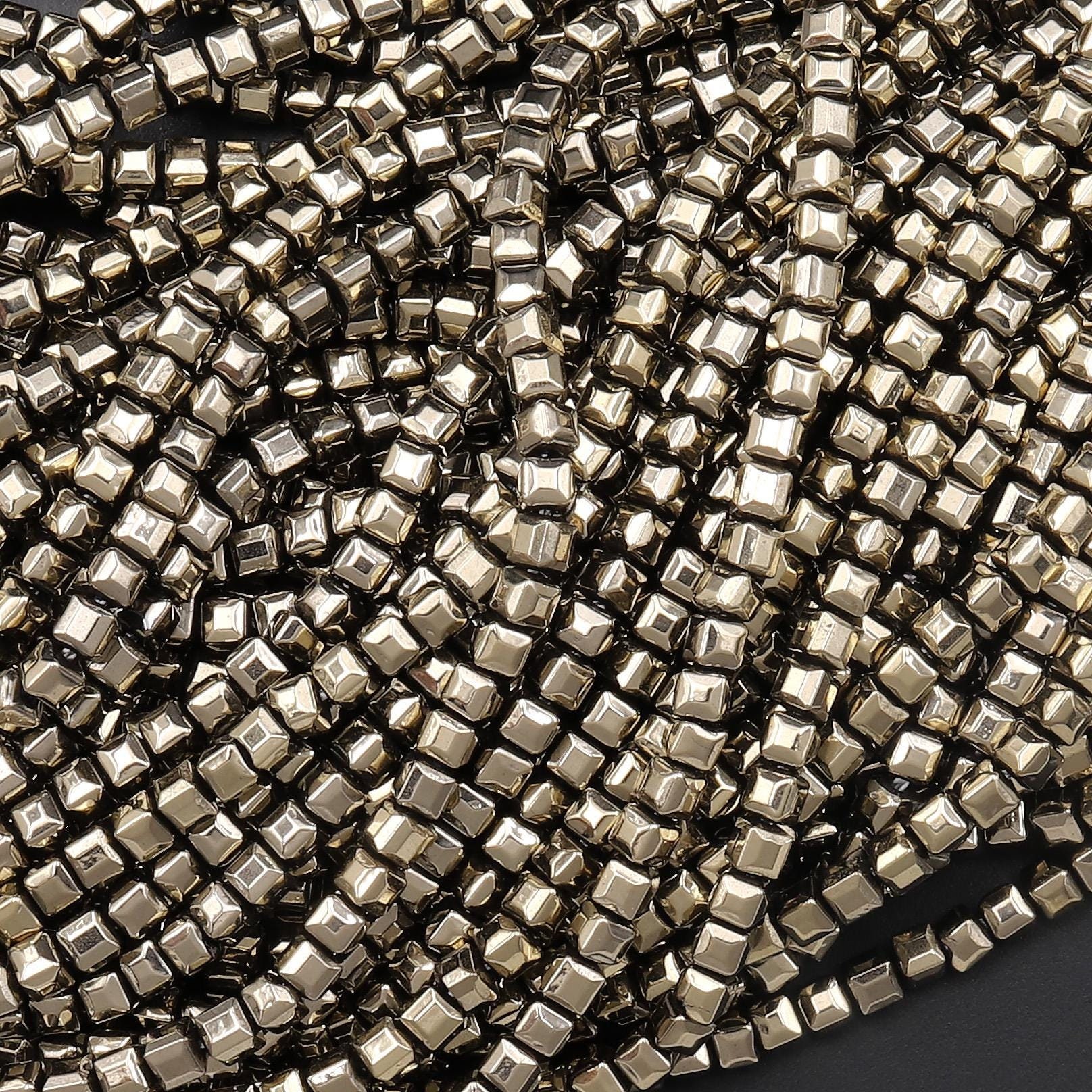 Faceted Titanium Pyrite 2mm 3mm 4mm 6mm Cube Dice Beads 15.5" Strand Faceted Titanium Pyrite 2mm 3mm 4mm 6mm Cube Dice Beads 15.5" Strand
