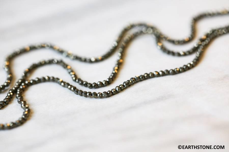 Xs/ Pyrite 2mm Faceted Round Beads 15.5" Strand Plated Gemstone For Jewelry Making
