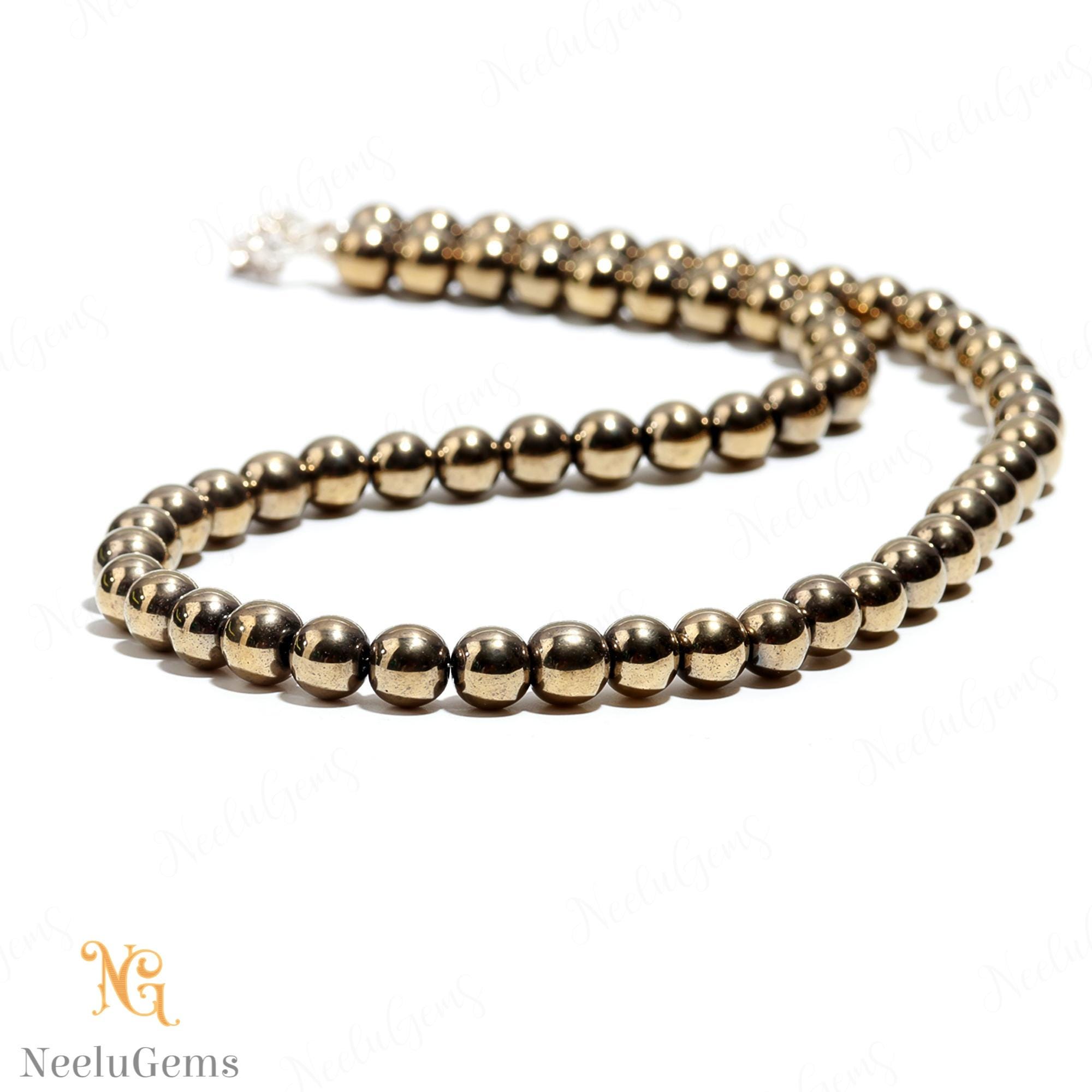 Aaa Natural Golden Pyrite Necklace, 8mm Genuine Fool’s Gold Beaded Jewelry, 18 Inch Metallic Stone, Abundance & Protection Gift For Her