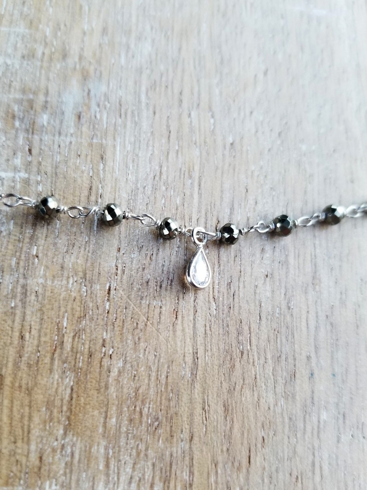 Pyrite Beaded Gemstone Necklace Sterling Silver Necklace, 16 Inch Necklace, Dainty Gemstone Choker Necklace, Minimalist Layering Necklace