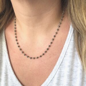 Pyrite Necklace, Pyrite Beaded Necklace, Short Silver Beaded Necklace, Boho Necklace, Minimalist Necklace, Rosary style, wire wrapped chain Pyrite Necklace, Pyrite Beaded Necklace, Short Silver Beaded Necklace, Boho Necklace, Minimalist Necklace, Rosary style, wire wrapped chain