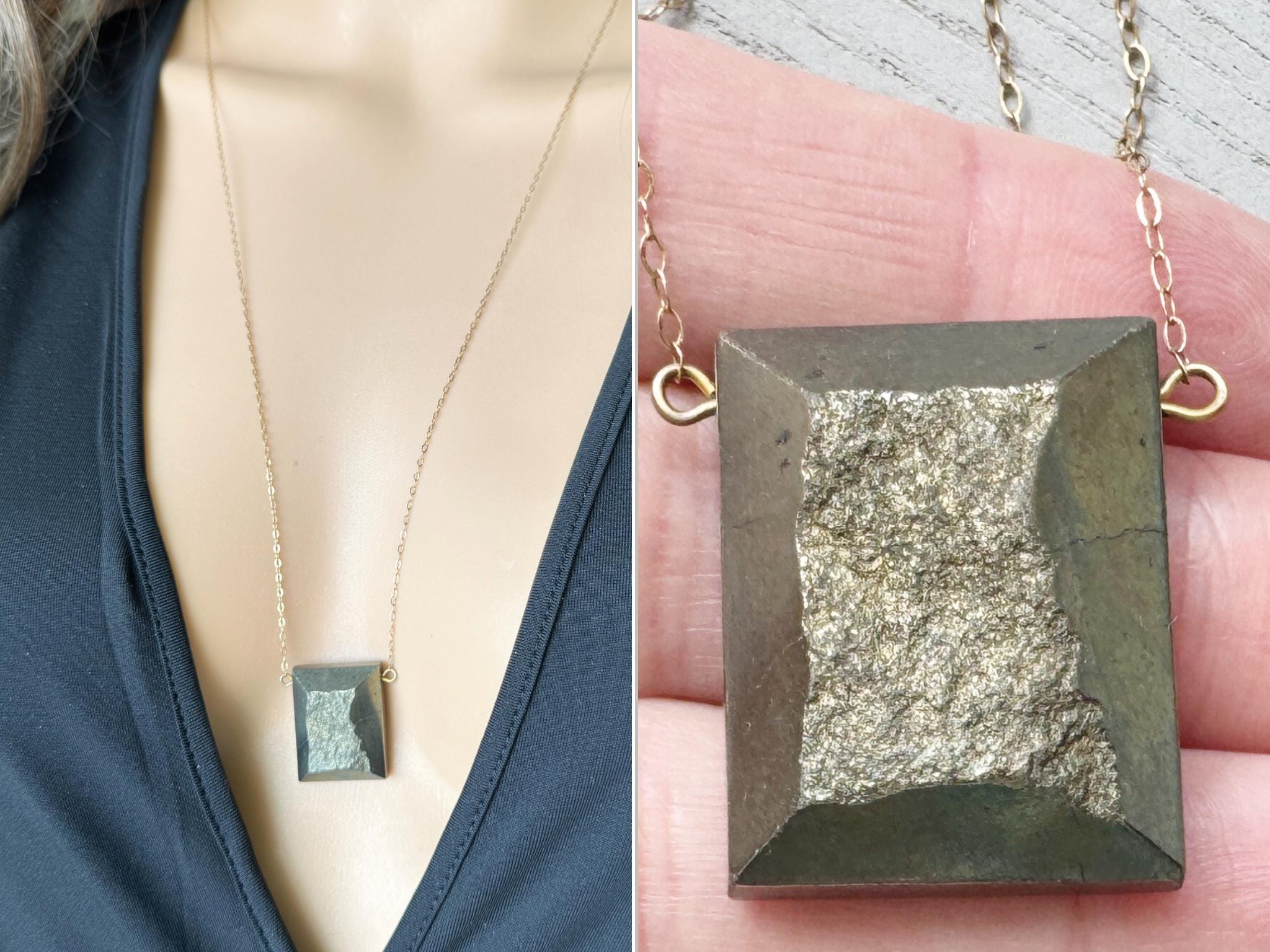 Pyrite Necklace, Big Stone Necklace, Fools Gold Necklace, Raw Rock Necklace, Apache Gold Necklace, Wealth Abundance Necklace, Exact Stone