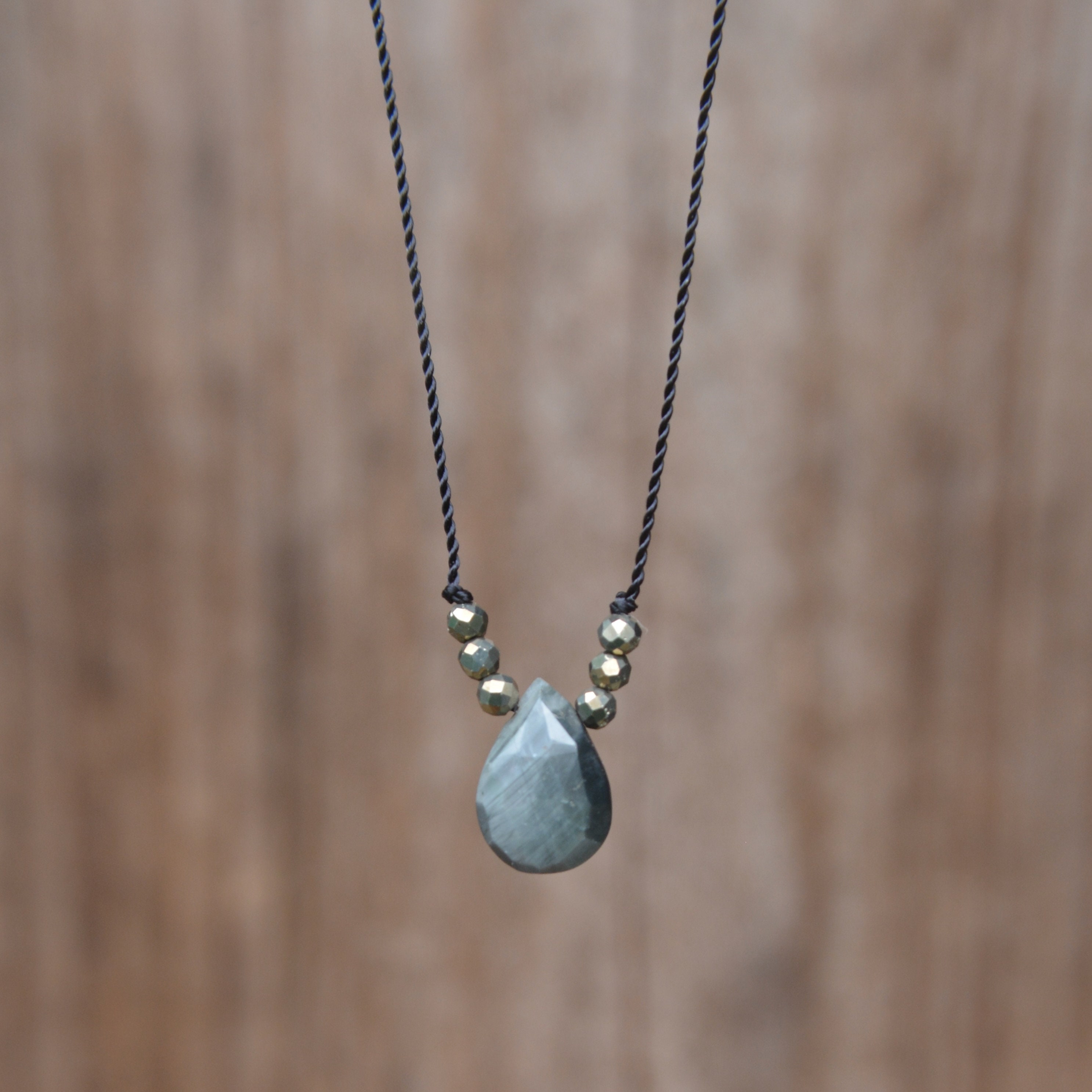 Cat's Eye And Pyrite Tiny Gem Necklace 16 Inches