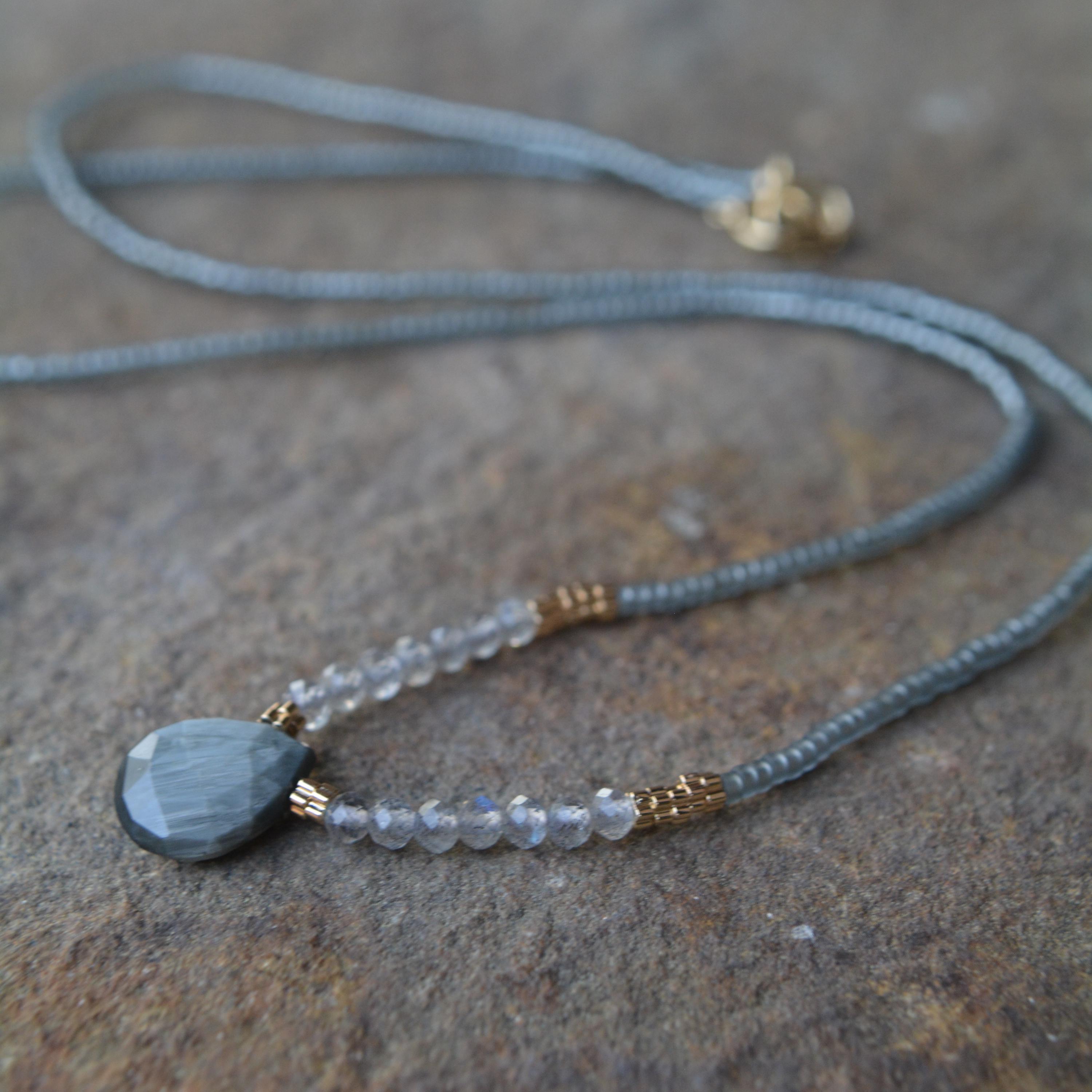 Cat's Eye And Pyrite Knotted Silk Necklace Tiny Gem Necklace 16 Or 18 Inches Cat's Eye And Pyrite Knotted Silk Necklace Tiny Gem Necklace 16 Or 18 Inches