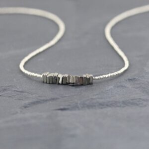 Pyrite, Czech Seed Bead & Sterling Silver Necklace, Delicate Heishi Square Gemstone Choker, Dainty Tiny Beaded Layering Jewelry For Women Pyrite, Czech Seed Bead & Sterling Silver Necklace, Delicate Heishi Square Gemstone Choker, Dainty Tiny Beaded Layering Jewelry For Women