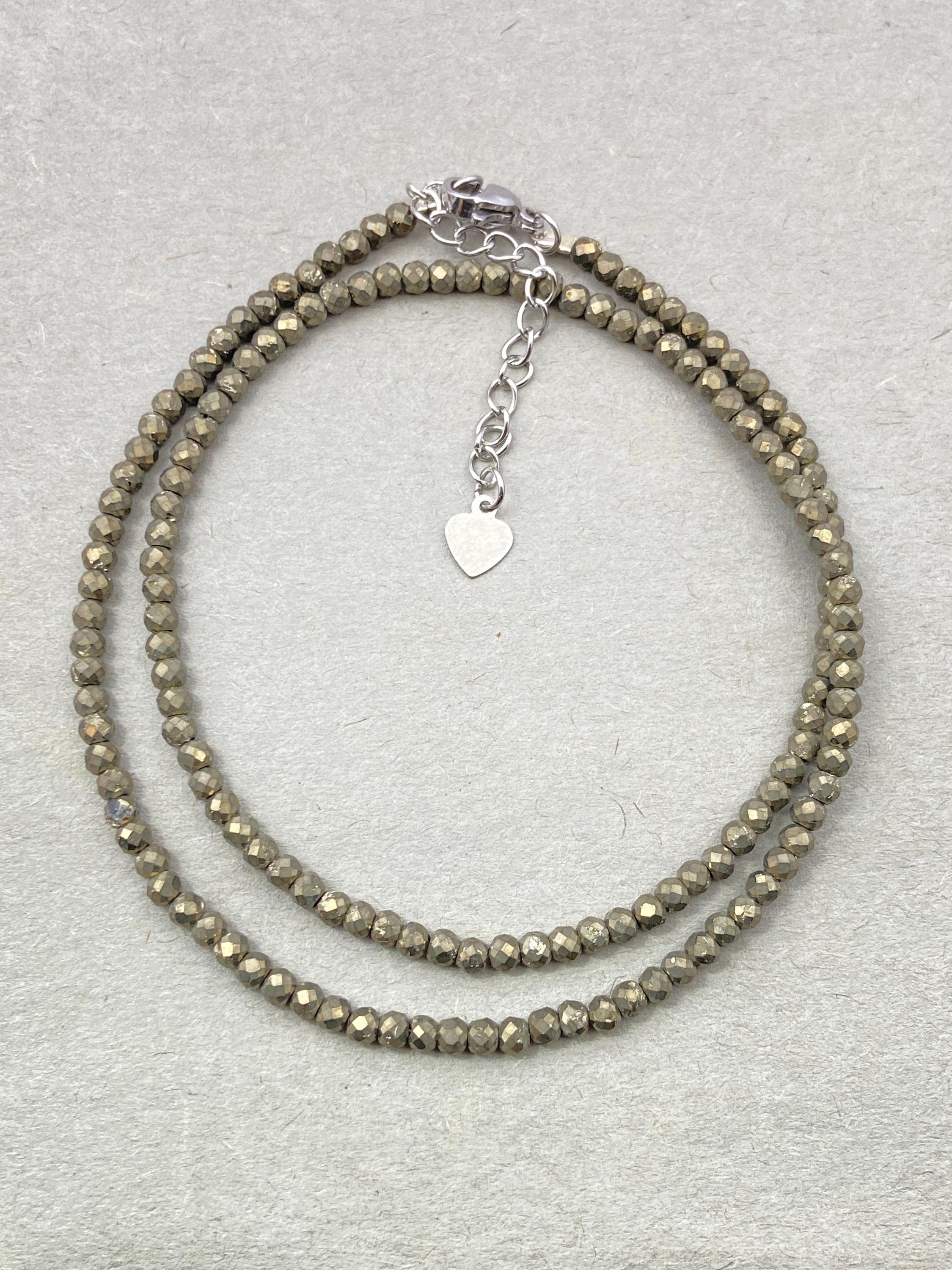 Dainty Pyrite Beaded Choker: Natural Faceted Gemstone, Layered Necklace Dainty Pyrite Beaded Choker: Natural Faceted Gemstone, Layered Necklace