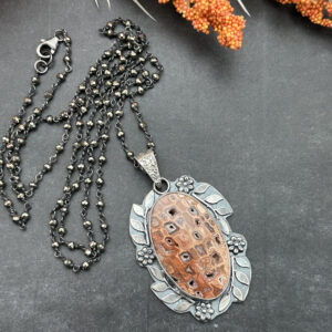Druzy Pocket Petrified Palm Wood And Pyrite Artisan Necklace Druzy Pocket Petrified Palm Wood And Pyrite Artisan Necklace