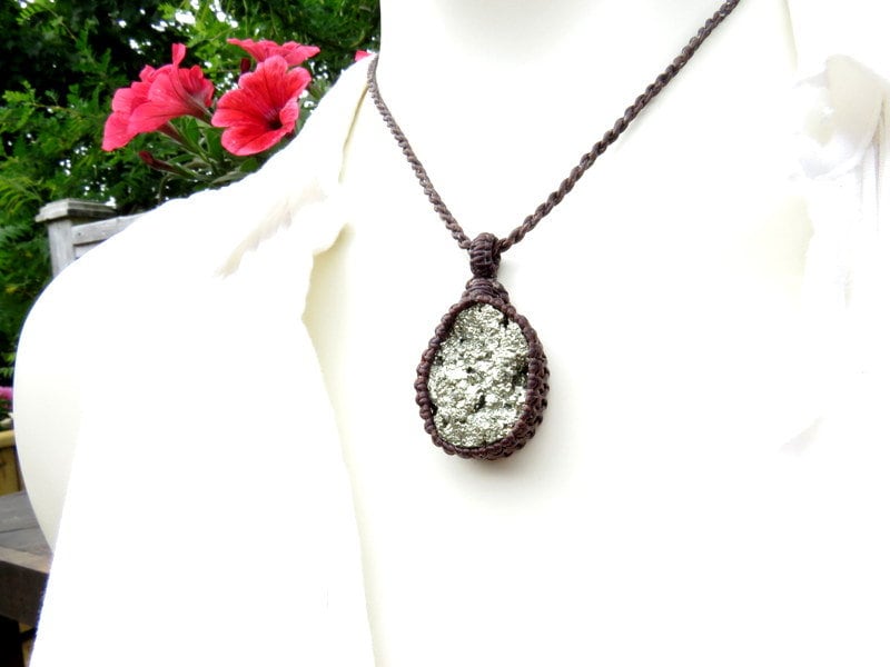Pyrite Necklace, Pyrite Druzy Necklace, Self-confidence Crystals, Meditation Crystals, Root Chakra Crystals, Macrame Necklace Pyrite Necklace, Pyrite Druzy Necklace, Self-confidence Crystals, Meditation Crystals, Root Chakra Crystals, Macrame Necklace