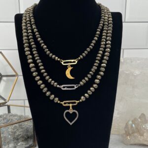 Faceted Pyrite Beaded Necklace, Gold Or Sterling Silver Finish Faceted Pyrite Beaded Necklace, Gold Or Sterling Silver Finish