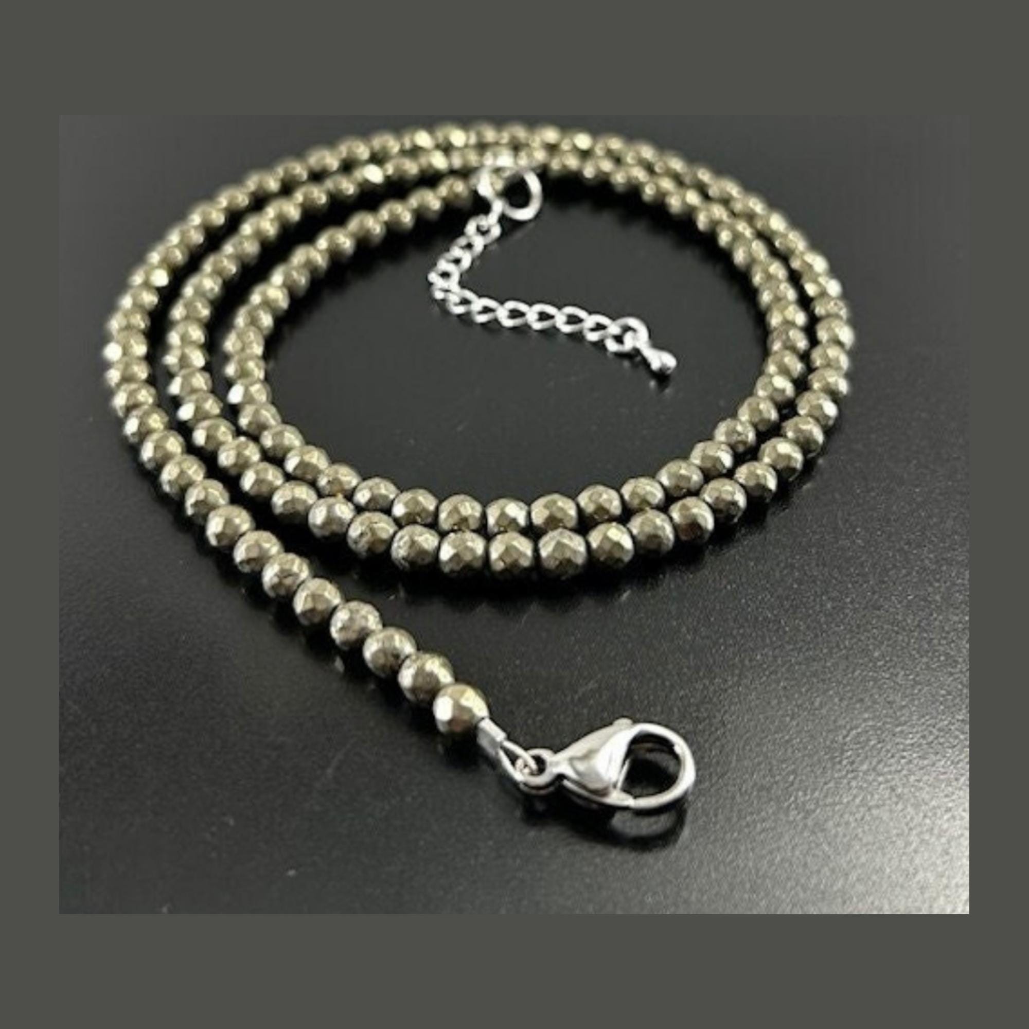 Faceted Genuine Pyrite Beaded Necklace: Healing Crystal, Wealth & Protection Faceted Genuine Pyrite Beaded Necklace: Healing Crystal, Wealth & Protection