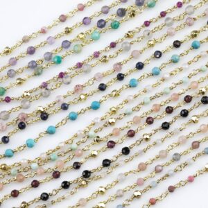 Gemstone Gold Pyrite Rosary Style Necklace- Minimalist- Light And Dainty- Select Your Length In Menu