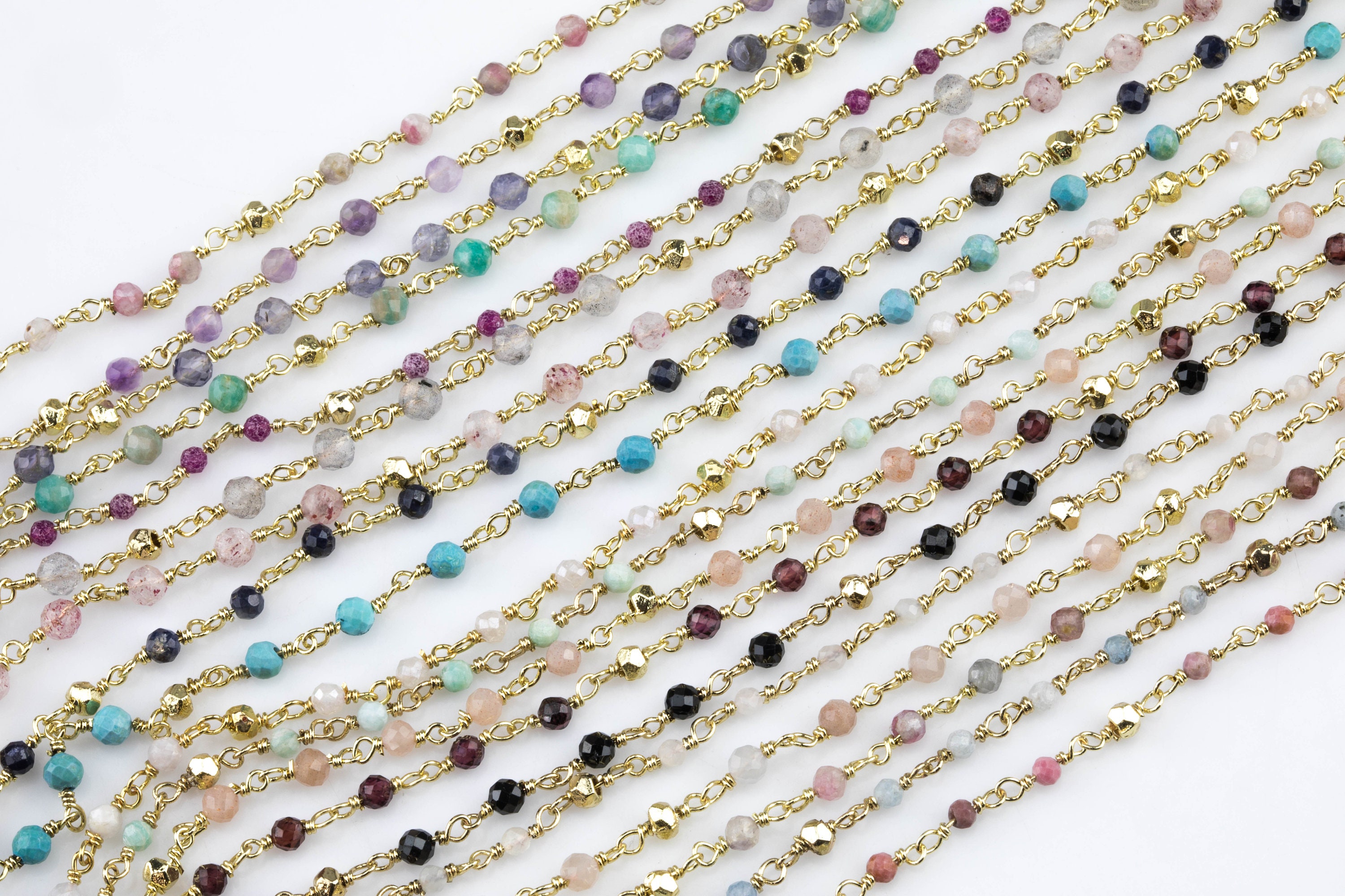 Gemstone Gold Pyrite Rosary Style Necklace- Minimalist- Light And Dainty- Select Your Length In Menu