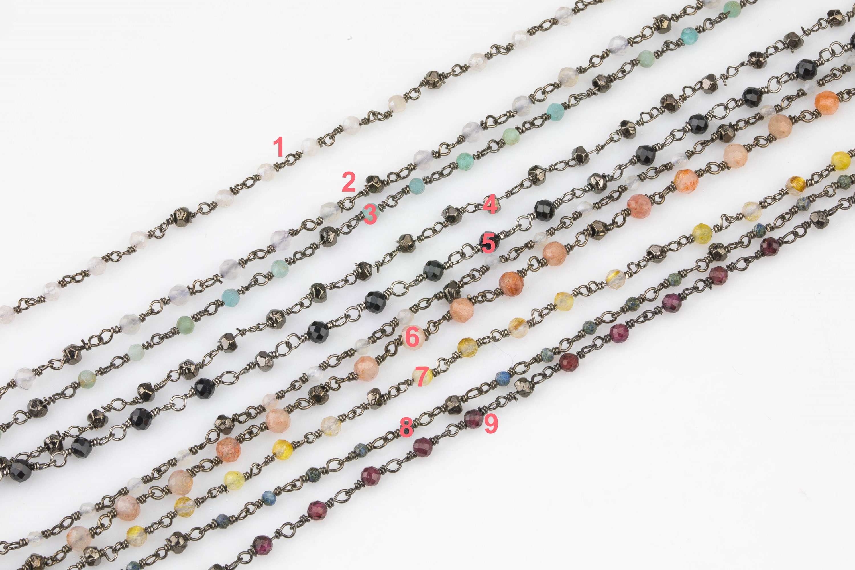 Gemstone Gunmetal Pyrite Rosary Style Necklace- Minimalist- Light And Dainty- Select Your Length In Menu