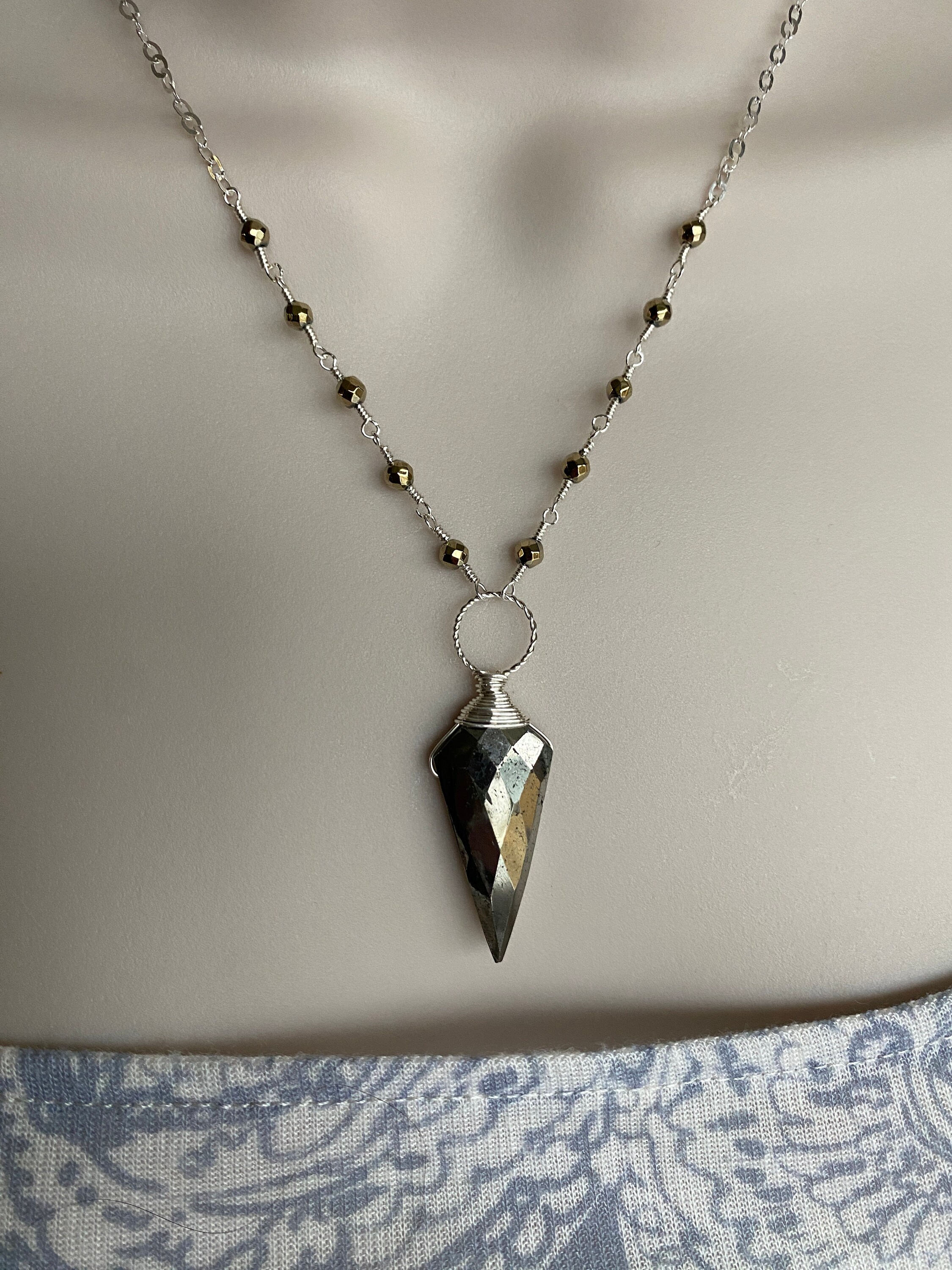 Pyrite Gemstone Sterling Silver Necklace - Handmade Necklace