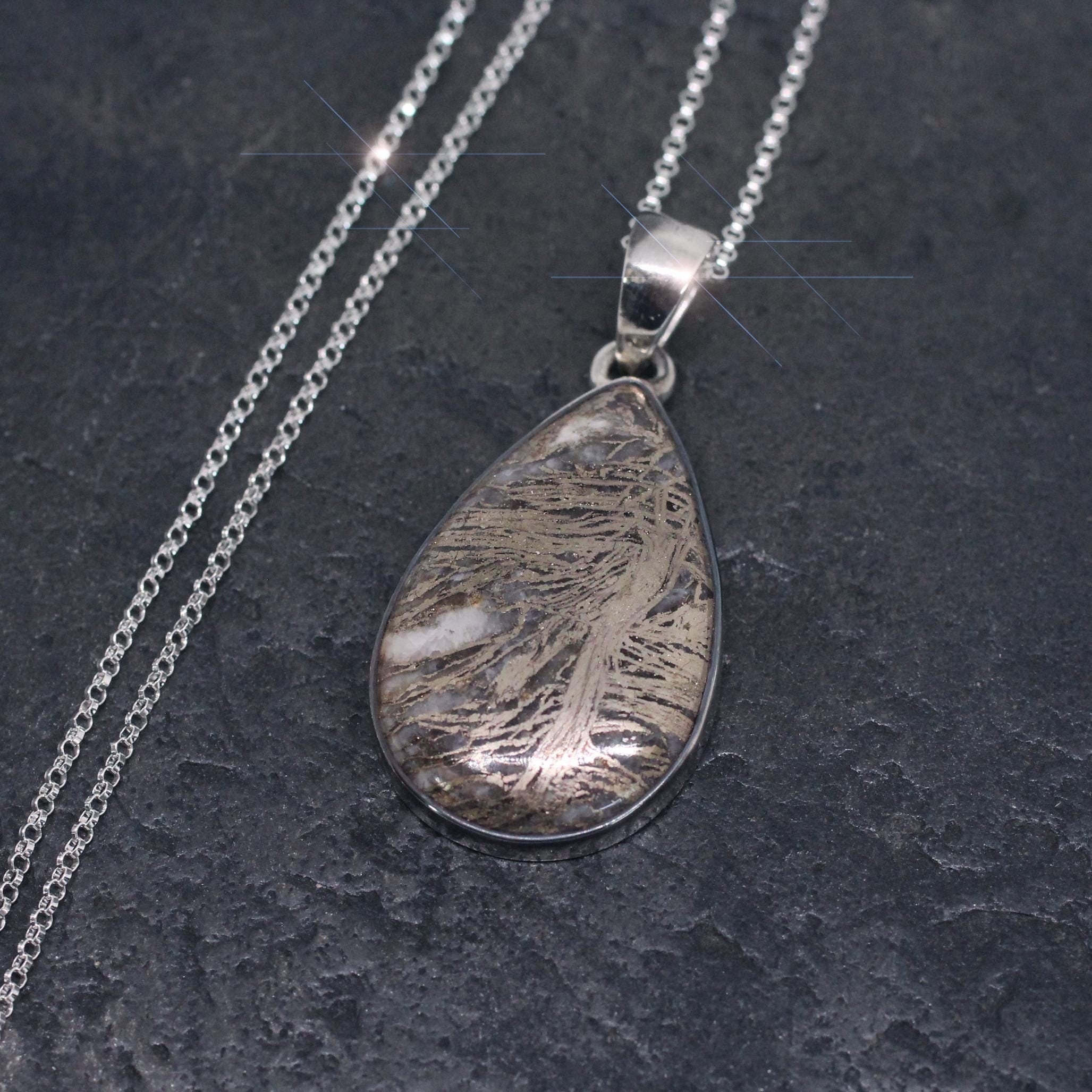 Gold Rush - Natural Feather Pyrite Sterling Silver Necklace