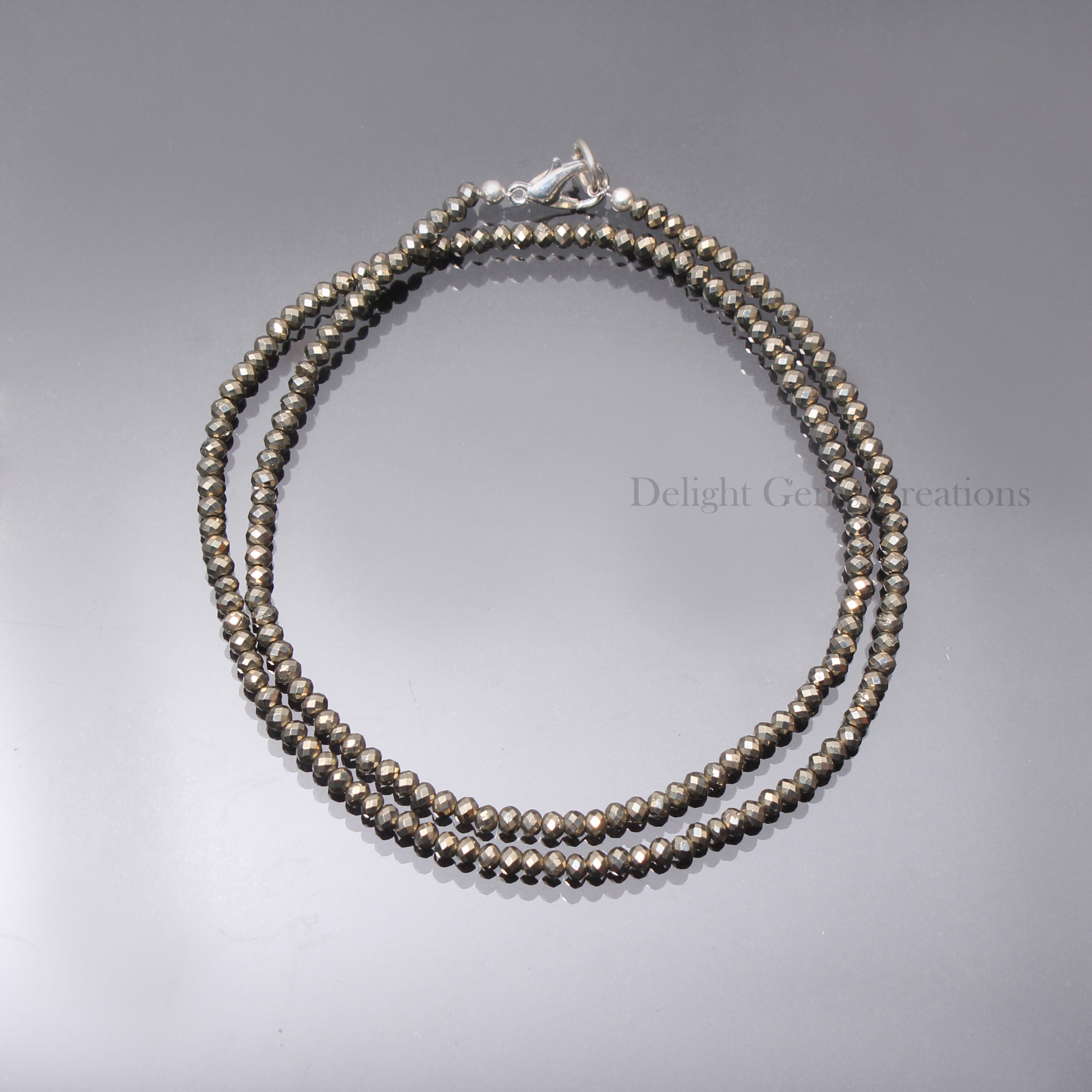 Golden Pyrite Beaded Necklace, 3mm Micro Faceted Rondelle Beads