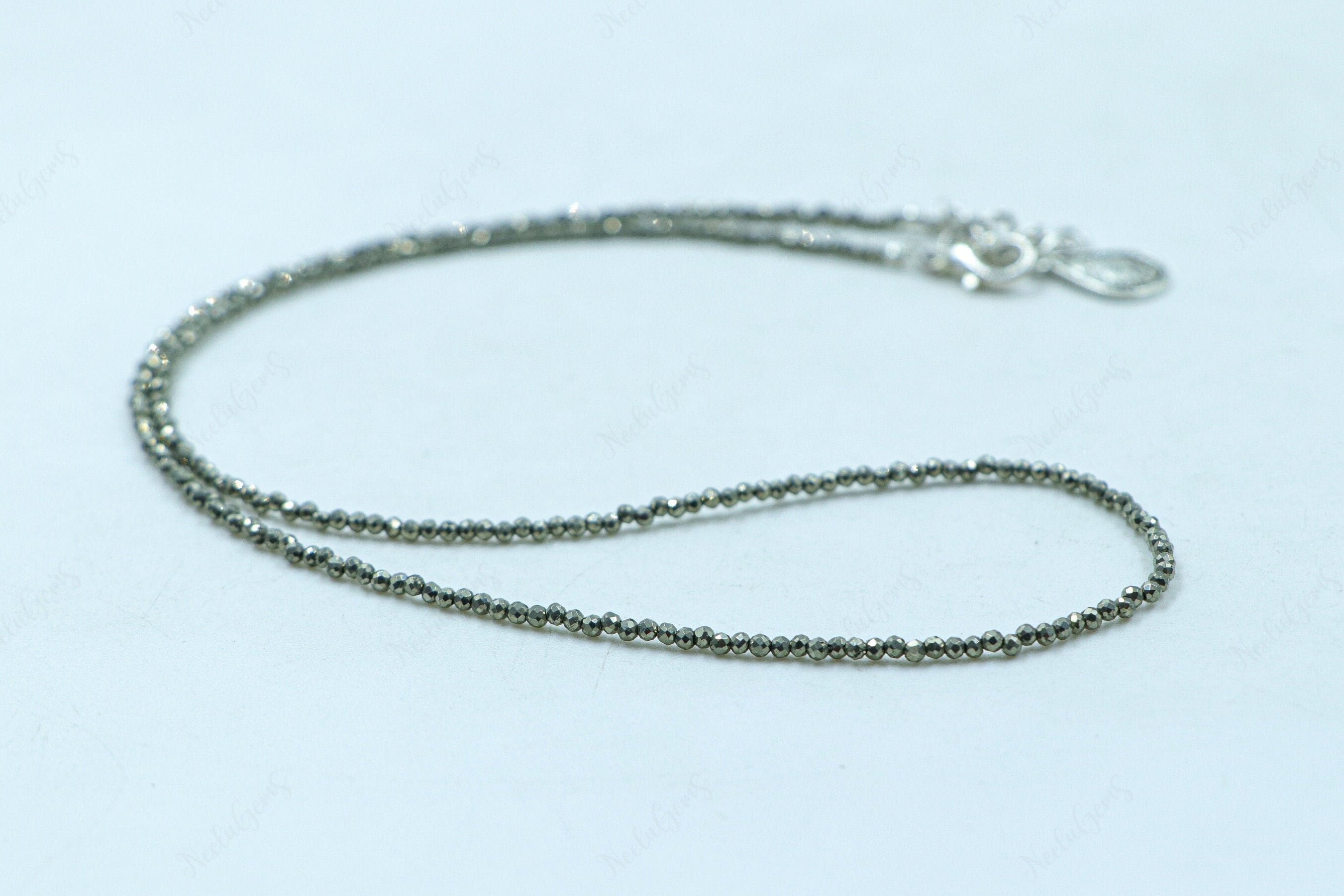Golden Pyrite Faceted Necklace, 2mm Dainty Gold Bead Choker, Minimalist Sparkly Gemstone Jewelry, Fools Gold Layering Gift, Tiny Beads Her