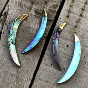 Half Moon Crescent Abalone Shell Necklace With Pyrite Rosary Chain | Gold Necklace | Shell Necklace | Abalone Necklace | Half Moon Necklace Half Moon Crescent Abalone Shell Necklace With Pyrite Rosary Chain | Gold Necklace | Shell Necklace | Abalone Necklace | Half Moon Necklace