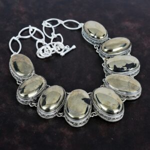 Handmade Pyrite 925 Sterling Silver Necklace - Adjustable Vintage Gemstone Jewelry Handmade Pyrite 925 Sterling Silver Necklace - Adjustable Vintage Gemstone Jewelry