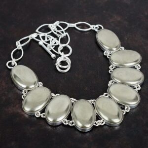 Handmade Pyrite Gemstone Necklace: 925 Sterling Silver, Adjustable Chain