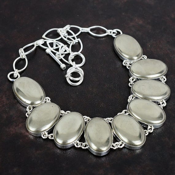 Handmade Pyrite Gemstone Necklace: 925 Sterling Silver, Adjustable Chain